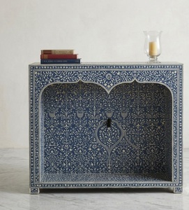 Blue Resin Bone Inlay Traditional Console Table Decorative Side Cabinet Arched Open Shelf Storage <b>Sideboard</b> Mango Wood for - Product Image 1