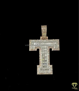Pendentif personnalisé en forme de lettre « T » serti de diamants de laboratoire, collier hip-hop plaqué or, bijoux - Product Image 4