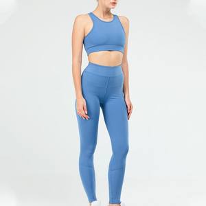 Ensemble de sport 2 pièces pour femme, qualité supérieure, 100% polyester, comprenant un soutien-gorge de sport à col montant et un legging taille haute coupe ajustée, couleur unie, imperméable - Product Image 6