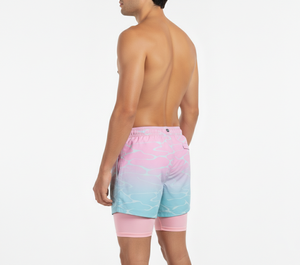 Shorts de plage pour hommes personnalisés par sublimation, shorts de bain 2-en-1 avec leggings de compression intégrés, tendance, séchage rapide, satin 100% polyester - Product Image 2