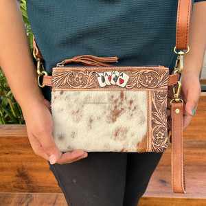 Western Tooled Leather Wristlet <b>Mini</b> Crossbody Aces Bag for Women's Genuine Leather Leather Tassel Pouch Cowhide Floral Handbag - Product Image 2