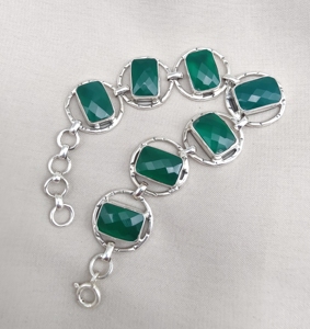 925 Sterling <b>Silver</b> Natural Green Onyx Handmade Minimalist <b>Bracelet</b> with Gold Plating Option for Women-Gift & Party Jewelry - Product Image 3