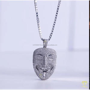 Luxury Face Mask Pendant With VVS Moissanite Diamonds <b>Solid</b> 925 <b>Silver</b> Hip Hop <b>Necklace</b> Jewelry For Men Women - Product Image 2