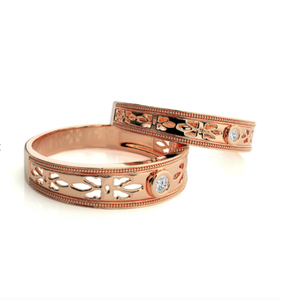 925 Sterling Silver Rose Gold Plated Zircon Christian Romantic Floral <b>Couple</b> <b>Rings</b> - Product Image 3