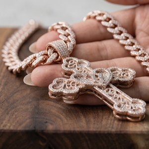 Collier pendentif croix chapelet Hip Hop Iced Out en Moissanite, Bijoux Bling - Product Image 3