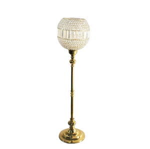 Candelero alto niquelado de aluminio con globo de cristal decoración de suelo de boda y fiesta Pilar de portavelas hecho a mano - Product Image 5