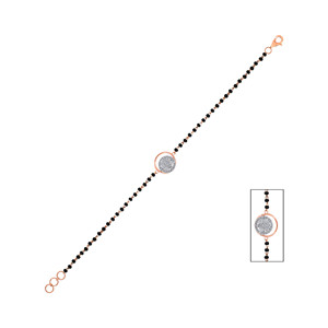 Elegant <b>Rose</b> Gold <b>Black</b> Bead Mangalsutra Bracelet with Round Diamond-Style Circular Charm | Minimalist Women's Jewelry - Product Image 1