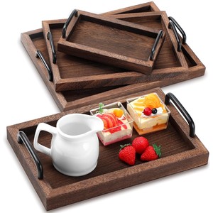 Juego de bandejas de servir de madera de teca hechas a mano - Decoración para el hogar al por mayor de la India - Product Image 1