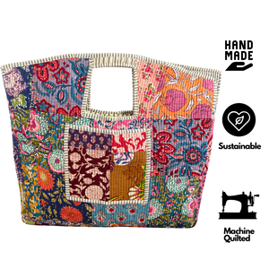 Custom <b>Patchwork</b> Block Printed Cotton Tote <b>Bags</b> 100% Cotton Jaipur Handcrafted Artisanal Shoulder <b>Bag</b> Unique Premium Summer Open - Product Image 4