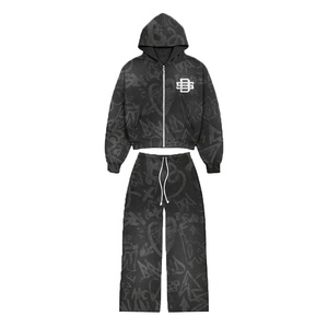 Ensemble de survêtement homme 2 pièces évasé et respirant, imprimé sur mesure, taille élastique, style streetwear américain, pour l'hiver – Vente en gros - Product Image 6