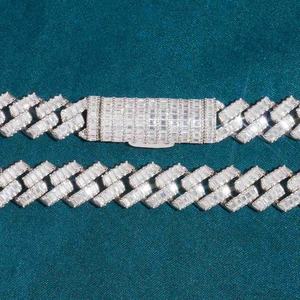 Collar de Cadena Cubana de Lujo con Moissanita de Corte Baguette Chapado en Rodio, Estilo Iced Out Hip Hop, Tono Plateado, Joyería de Declaración, Regalo - Product Image 6