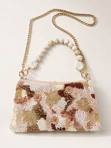 Bolso de Hombro Hecho a Mano con Cuentas en Forma de Media Luna, Verde y Blanco, con Correa de Cadena y Diseño Floral para Mujer - Product Image 5