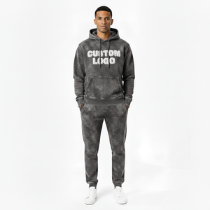 Conjunto Deportivo de Lujo Azul Marino con Lavado Ácido para Hombre, Sudadera con Capucha y Logotipo 3D Personalizado, Pantalones Jogger, 400GSM, Algodón French Terry, Lavado Mineral Vintage - Product Image 4