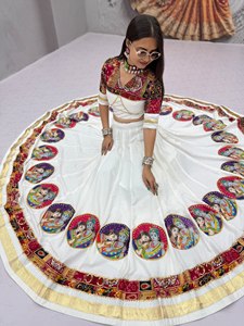 Ensemble Lehenga Choli pour femme, blanc, brodé, en pur coton, longueur ras du sol, séchage rapide, style indien pakistanais, richement brodé, pour mariage et fête - Product Image 4