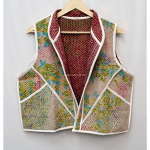 Chaleco de Algodón Kantha Vintage con Cuello en V, Transpirable, Ecológico, Hecho a Mano para Mujer, Chaleco Corto de Verano con Trabajo de Hilo - Product Image 2
