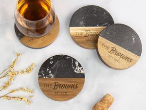 Posavasos de mármol natural con madera de acacia, tapetes protectores de mesa hechos a mano de primera calidad para café, té, vino y whisky. - Product Image 2