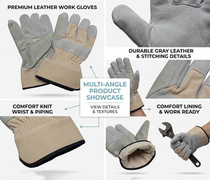 Gants de travail en cuir de vachette pleine fleur renforcé de qualité supérieure, protection des jointures, dos en tissu, certifiés CE, anti-coupure, anti-choc pour - Product Image 2