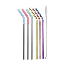 Modern <b>Metal</b> Drinking <b>Straws</b> 6-Pack Reusable Bar Accessories Multicolor Set - Product Image 2