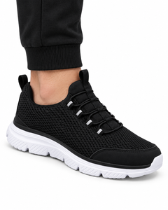 Zapatos Deportivos Negros de Malla Transpirable para Hombre con Cordones y Suela Blanca - Product Image 3