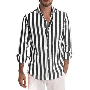 Camisa de Verano para Hombre, Transpirable, de Lino y Algodón Satinado, Casual, Antiarrugas, con un Solo Botón, Cuello Clásico, Manga Larga, Color Liso - Product Image 3