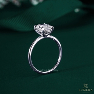 แหวนเพชรทรงรีเพาะเลี้ยงในห้องปฏิบัติการแบบเดี่ยว แหวนหมั้นทองคำขาว 14K 18K ชุบแพลตตินั่ม แบบ 4 กรงเล็บ สำหรับผู้หญิง - Product Image 3