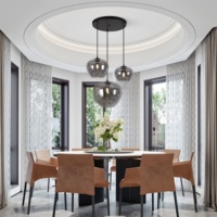 Prix de gros Haute qualité 3 têtes lustres en verre gris fumé et suspension escalier base ronde lampe pendante suspendue au plafond