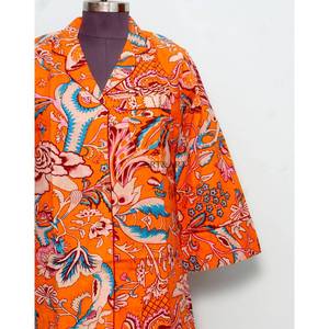 Luxury Indian Cotton Digital Printed Floral Pattern Evening Bridal V-Neck 3/4Sleeve Midi long shirt Dress for Women Eco-Friendly - Product Image 2