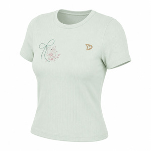 Camiseta Corta Y2K Verde Claro para Mujer, Bordado Floral, Cuello Redondo, Manga Corta, Corte Holgado, Ecológica, Informal, Primavera Verano - Product Image 2