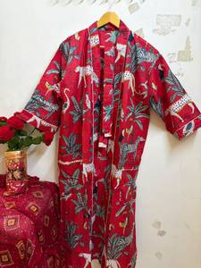 Bata Kimono de Algodón con Estampado Floral de Lujo para Mujer, Cuello en V, Cierre con Cordón, Bata de Baño Suave para Spa, Playa y Resort - Product Image 3