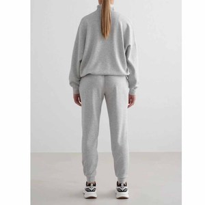 <b>Women's</b> Gray Fleece 2 Piece Tracksuit <b>Set</b> Loose Fit Casual Sportswear Full Sleeve Stand Collar Zipper Jogger Pants Ankle Length - Product Image 5