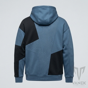 เสื้อฮู้ดดี้บลูคัลเลอร์บล็อกกิ้งสำหรับผู้ชาย ทรงปกติ ผ้าเฟรนช์เทอร์รี่ พิมพ์ลายซิลค์สกรีน สวมใส่สบายๆ สไตล์ฤดูใบไม้ร่วง ดีไซน์กระเป๋า - Product Image 3