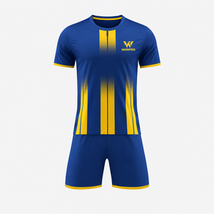 Conjunto de Camiseta de Fútbol para Hombre WARPRO, Azul y Amarillo a Rayas, Sublimada, Manga Corta, Absorbe la Humedad, Ajuste Atlético, para Todas las Temporadas - Product Image 1