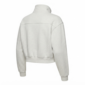 Custom Women's <b>Cropped</b> <b>Zip</b> <b>Up</b> Fleece Jacket Stand Collar Chest Pocket OEM Supplier Custom Logo Polyester Cotton Blend - Product Image 2