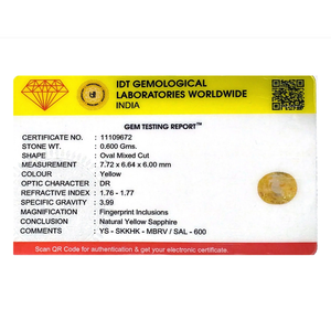 พลอยแซฟไฟร์สีเหลืองทรงรีขนาด 3 กะรัต สำหรับเครื่องประดับชั้นดี - Product Image 4