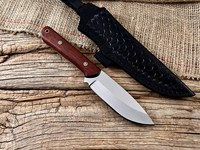 부시크래프트 단조 EDC 고정날 스키닝 나이프 천연 나무 손잡이 가죽 칼집 OEM 풀탱 캠핑 아웃도어 나이프