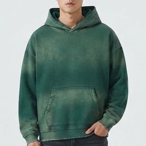 Nouveautés – Sweat à capuche vert délavé surdimensionné pour homme en coton French Terry, coupe décontractée avec poches, idéal pour l'automne - Product Image 1
