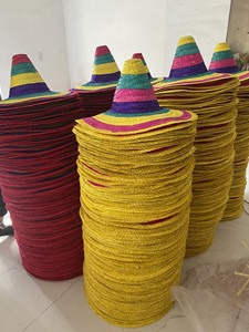 Color Sombrero <b>Straw</b> <b>Hat</b> with Pom Pom Edges for Holiday Stag Night Party Clubbing Bandito Theme Outdoor Event Decoration - Product Image 1