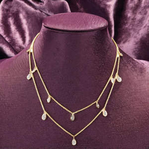 Collier en or jaune 18 carats personnalisable à double rangée de diamants, cadeau de fiançailles, d'anniversaire ou de mariage pour femme, certifié IGI, bijou raffiné - Product Image 1
