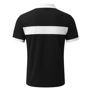 Polo con cremallera de un cuarto de cierre en bloques de color blanco y negro para hombre – Camisa de manga corta con franja en contraste en el pecho y corte atlético ajustado - Product Image 2
