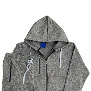 Survêtement unisexe gris à capuche avec fermeture éclair intégrale, coupe décontractée, en polyester et coton, pour l'automne, avec poches latérales - Product Image 2
