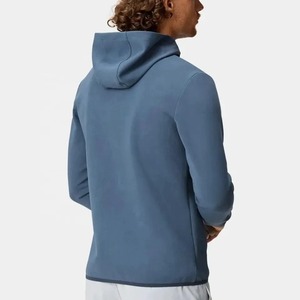 Men's Blue Quarter-<b>Zip</b> <b>Hooded</b> Sweatshirt Full Sleeve Solid Color Breathable Golf Pullover with Front Logo Print - Product Image 5