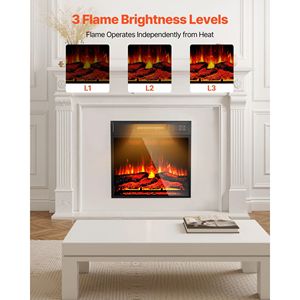 เตาผิงไฟฟ้าติดผนังขนาด 18 นิ้ว พร้อมระดับความสว่างของเปลวไฟปรับได้ 3 ระดับ ตั้งเวลาได้ 24 ชั่วโมง และรีโมทคอนโทรล - Product Image 5