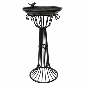 Support de bain d'oiseaux en fer blanc au design élégant, décor de jardin en métal, mangeoire à oiseaux sur pied ornée avec figurines d'oiseaux, à vendre - Product Image 4
