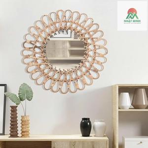 Miroir mural en rotin, miroir rond mural en rotin original en forme de tournesol, décoration - Product Image 4