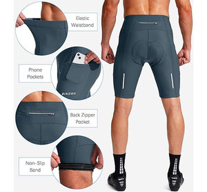 Shorts de cyclisme unisexes respirants de haute qualité en spandex/coton avec rembourrage 3D pour la route et le VTT, poches zippées - Product Image 4