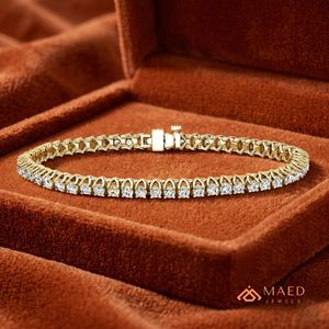สร้อยข้อมือเทนนิสโมอิสซาไนต์โทนสีทองสำหรับผู้หญิง สร้อยข้อมือแบบโซ่และแบบเชื่อมต่อ หินทรงกลม เครื่องประดับแฟชั่น ของขวัญวันครบรอบสุดหรู - Product Image 5