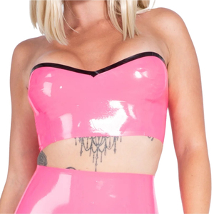 Sujetador sin tirantes de charol negro sexy con ribete rojo, push-up con aros y copa completa para mujer, bralette para todas las estaciones - Product Image 5