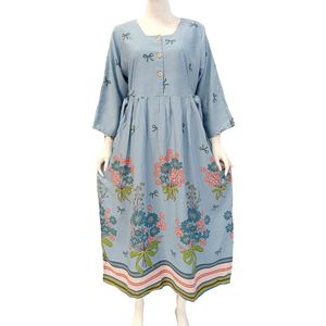 Women Casual Long <b>Dress</b> square collar comfortable to use daily made from breathable rayon fabric - Product Image 2