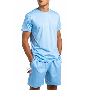 Mens Gray Cotton Crew Neck <b>T</b>-<b>Shirt</b> And Shorts Set Solid Color Knitted Fabric Breathable Summer Casual Wear Wholesale Running - Product Image 3