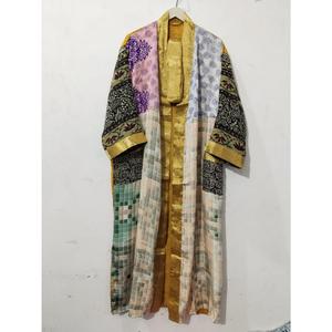 Robe Kimono Maxi Vintage en Soie Recyclée pour Femme, Élégante, Patchwork, Col en V, Cordon de Serrage, Respirante, Séchage Rapide, Idéale pour l'Été - Product Image 2